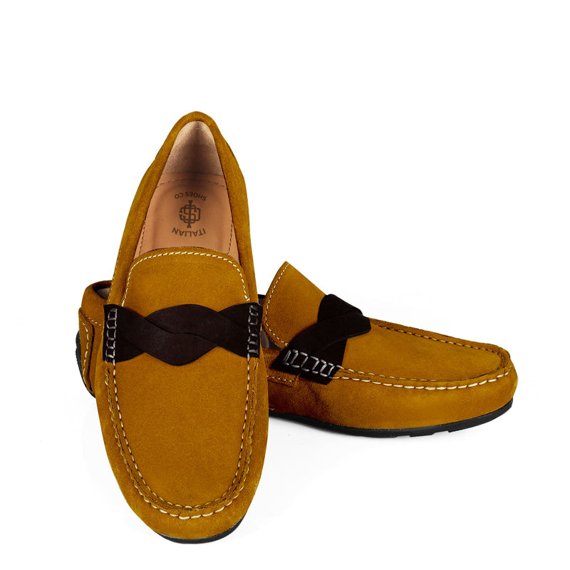 Penny Suede Cross Strap Leather Dark Brown Loafer
