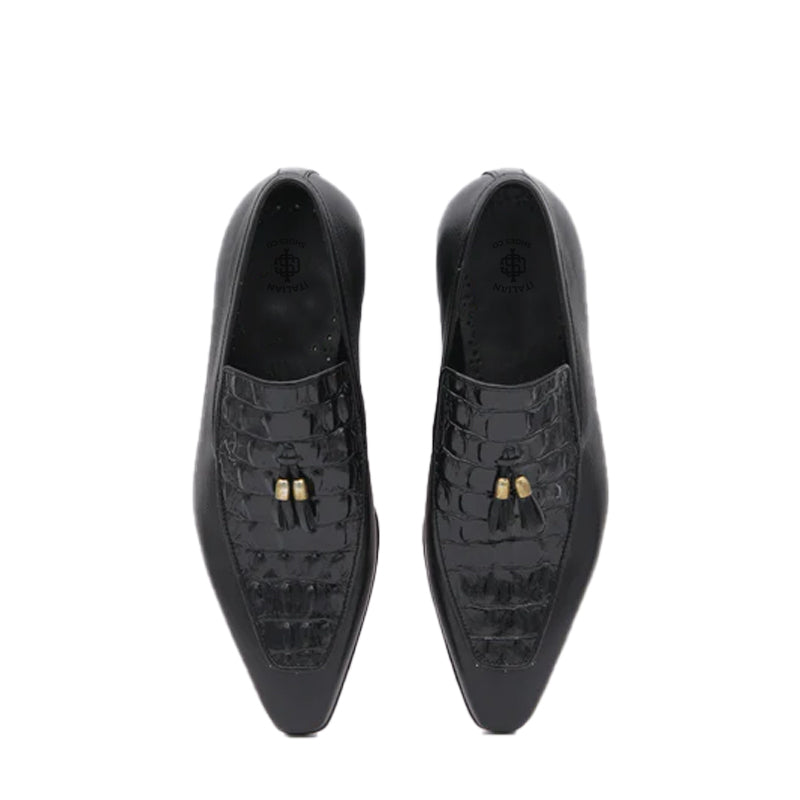 Men Crocodile Print Slip-On Tassel Loafers