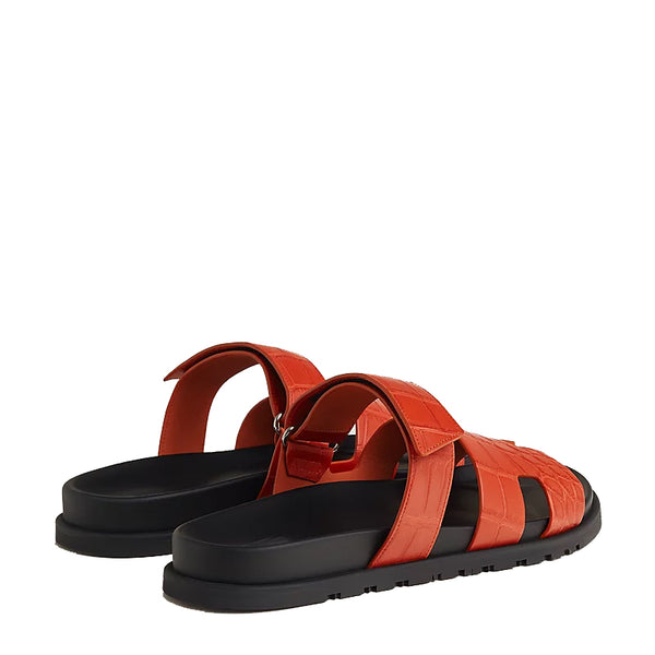 Croco Leather Luxury Sandals - Orange