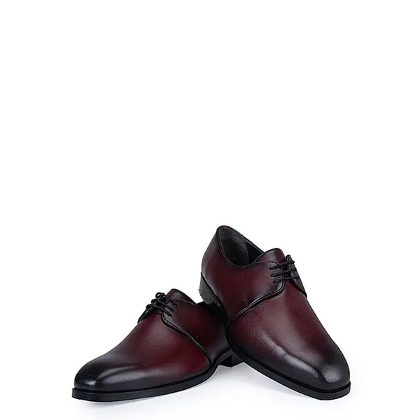 Plain Solid Leather Lace Up Formal Derby Shoe Burgundy
