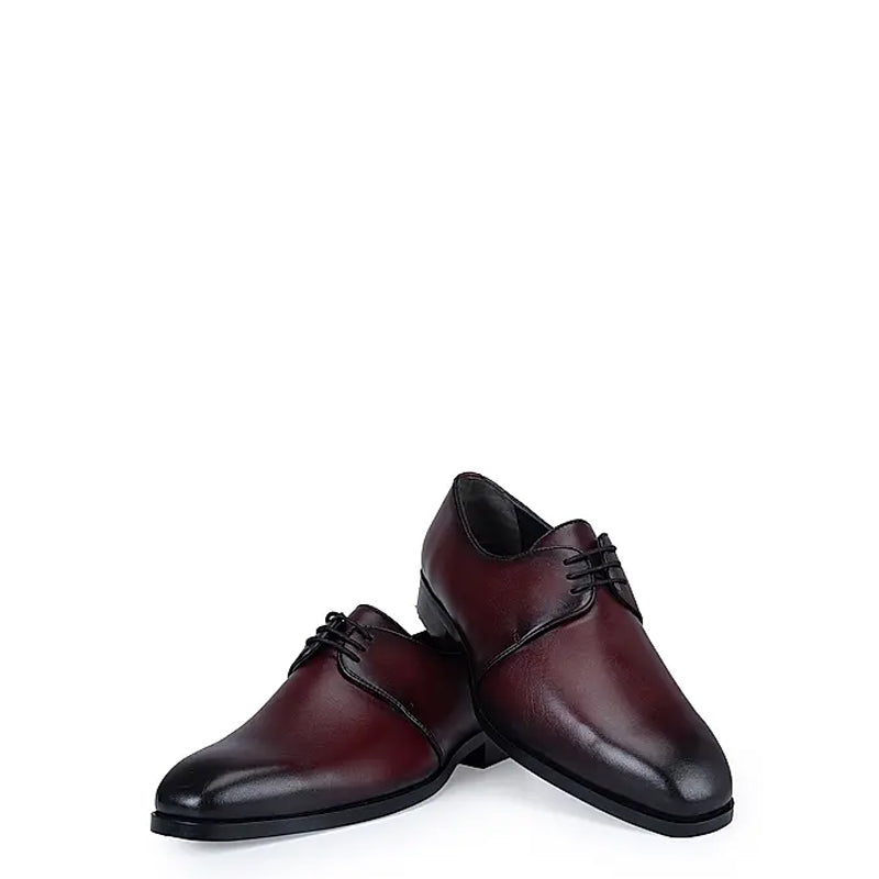 Plain Solid Leather Lace-Up Formal Derby Shoe Burgundy
