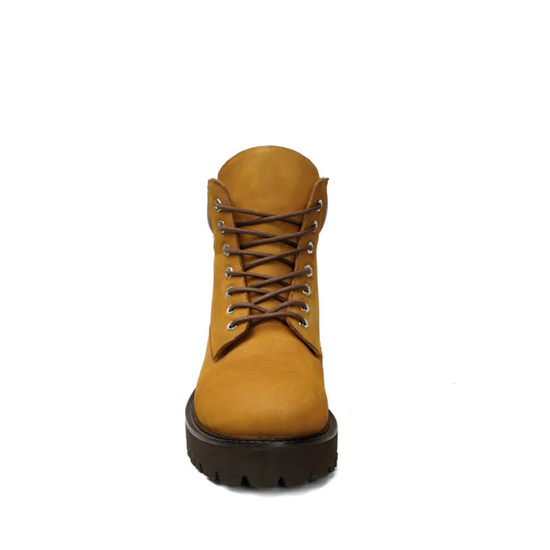 Suede Leather Lace Up Biker Beige Boot