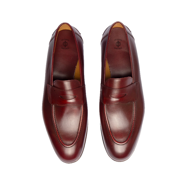 Polished Plain Leather Penny Loafer For Men