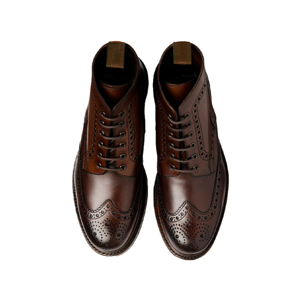 Leather Lace Up Wingtip High Ankle Boot