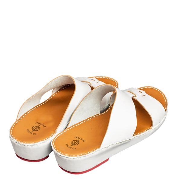 Open Toe Leather Stich Comfort Arabic Sandal - White