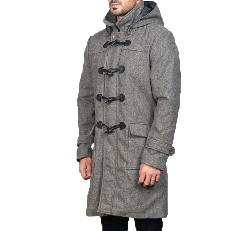 Drake Leather Hooded Duffle Coat For Men