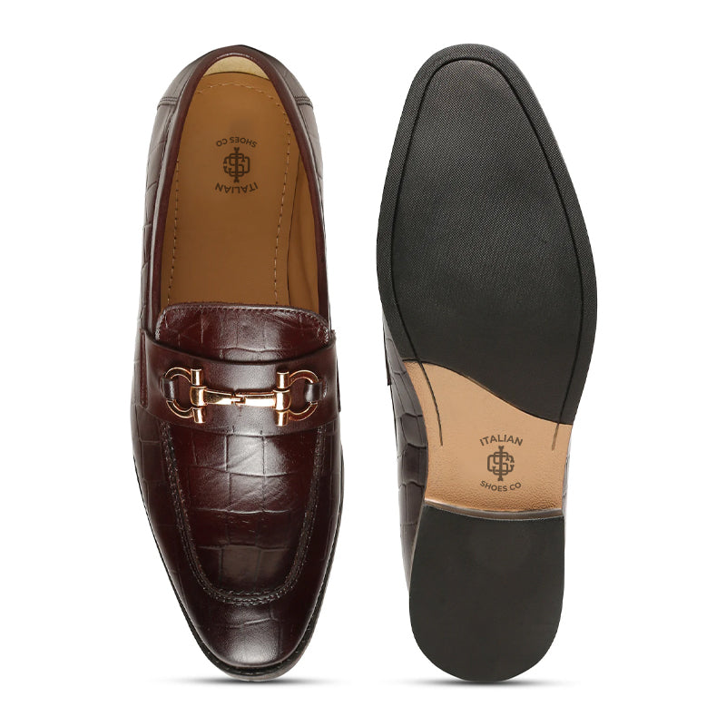 Men Solid Leather Horsebit Buckled Loafer