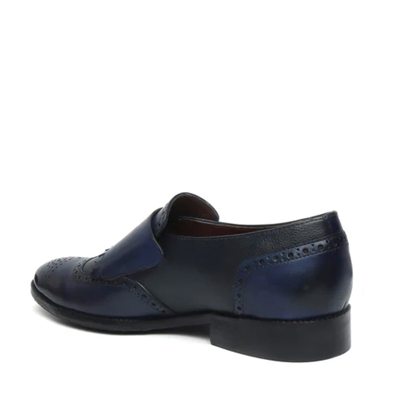 Leather Double Monk Strap Shoes With Fringes