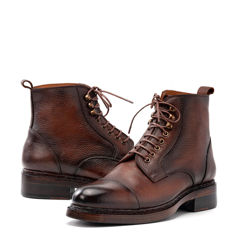 Men Custom Handmade Lace-Up Leather Ankle Boots