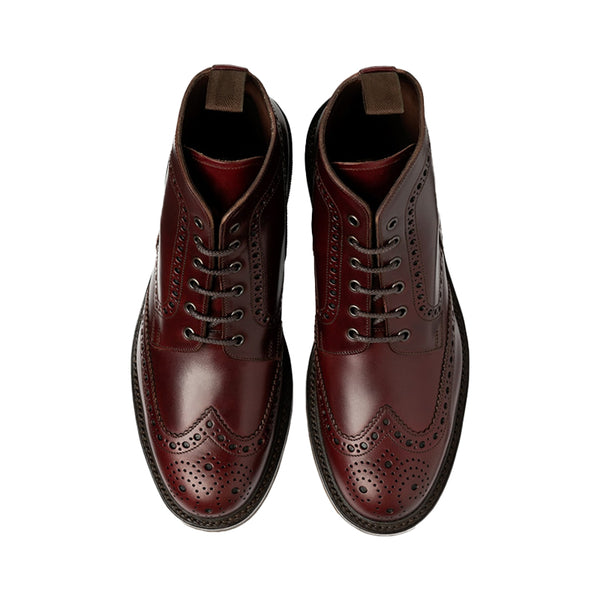 Leather Lace Up Wingtip High Ankle Boot