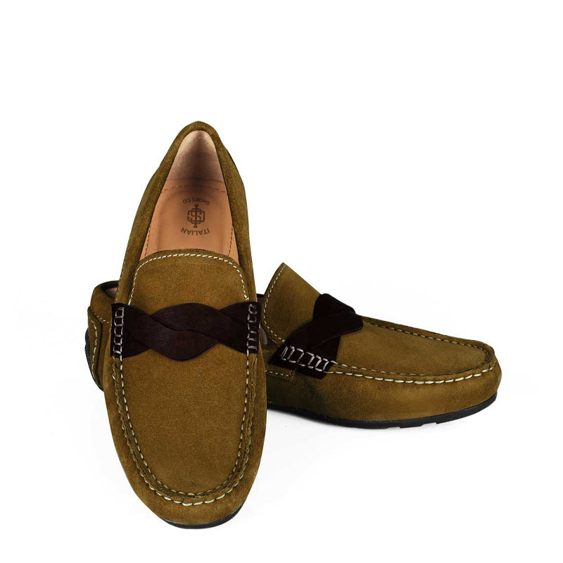 Penny Suede Cross Strap Leather Dark Brown Loafer