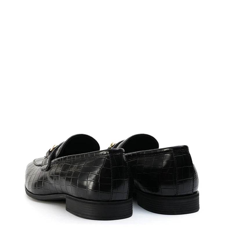 Croco Effect Leather Horsebit Buckled Loafer