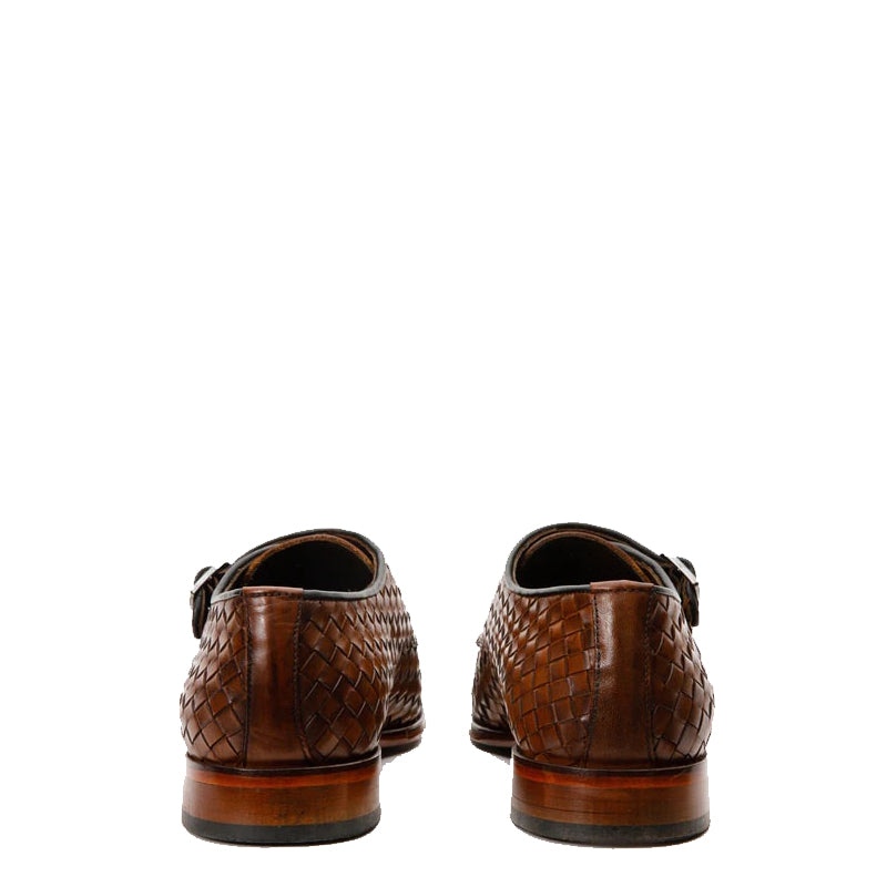 Brown Woven Double Monk Strap Men's Shoes