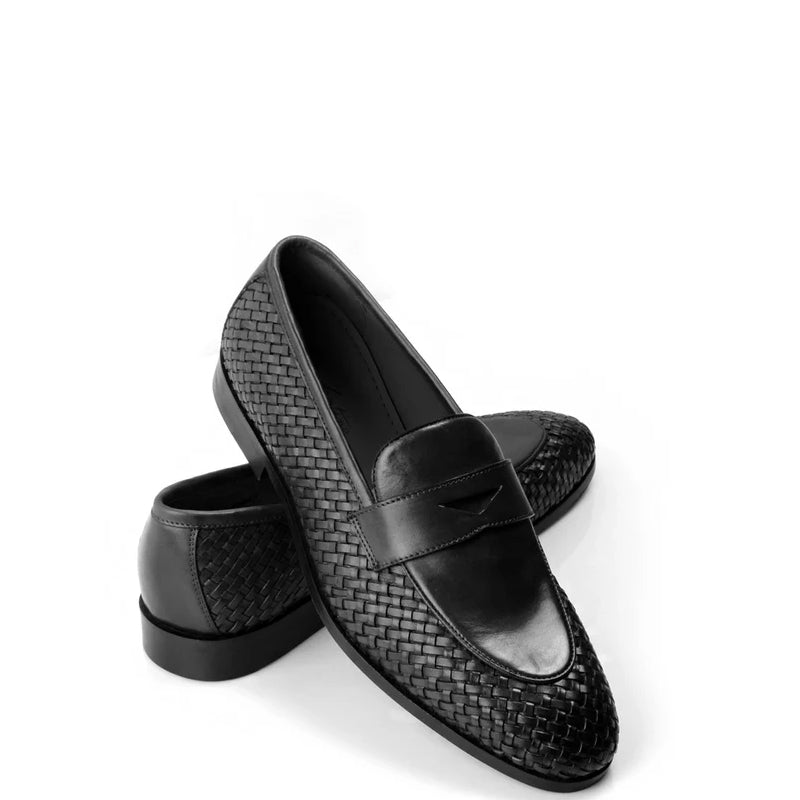 Men's Luxury Handwoven Leather Black Penny Loafer