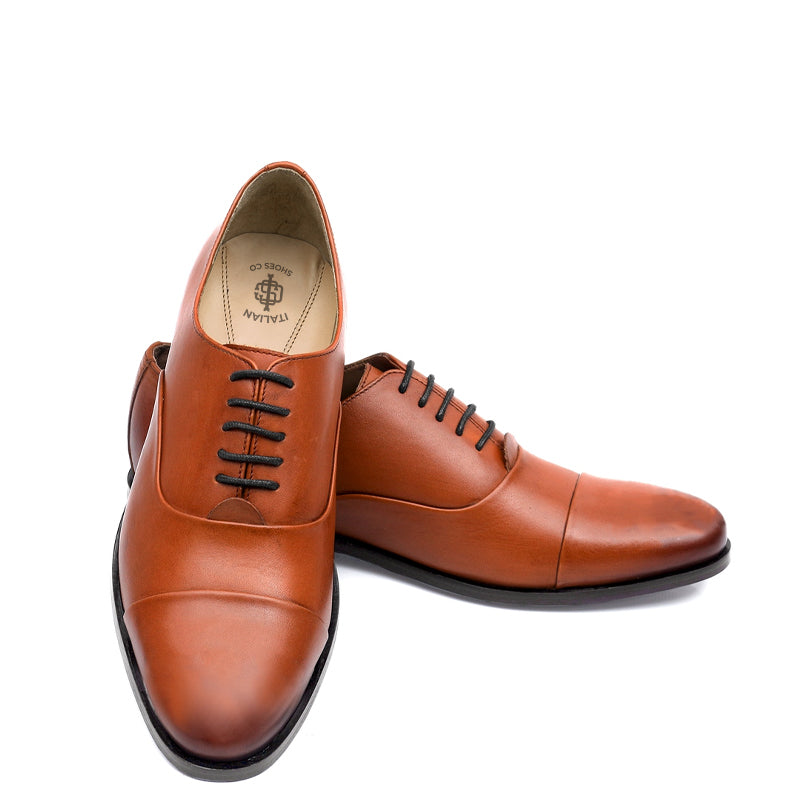 Men Captoe Polished Leather Plain Oxford Shoe Black