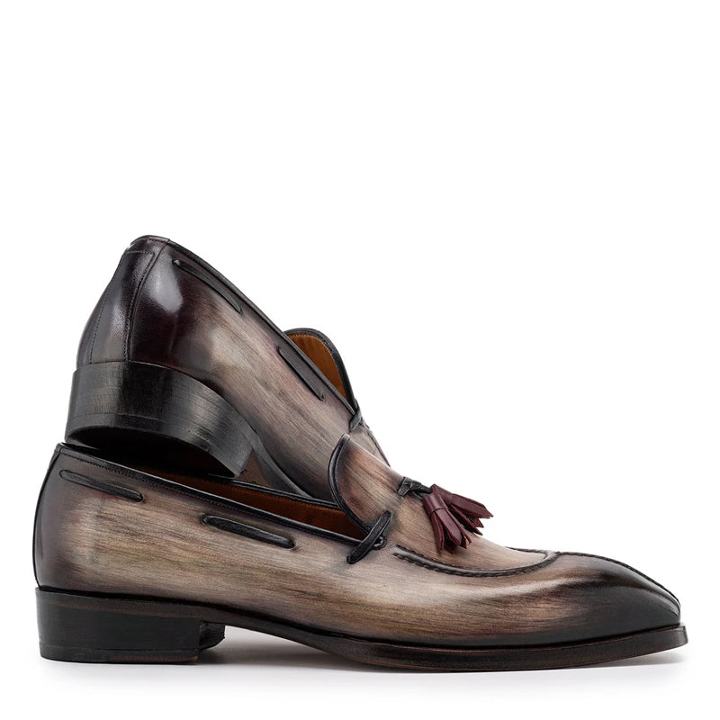 Patina Leather Split Toe Tassel Loafers