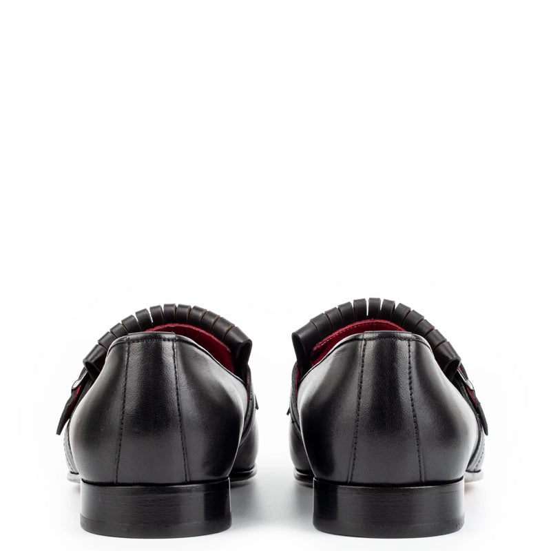 Premium Midnight Leather Single Monk Strap Shoe Black