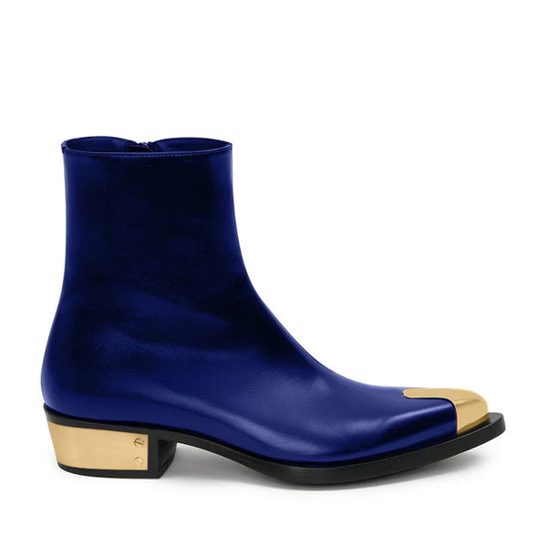Punk Leather Boots Golden Toe Shoe