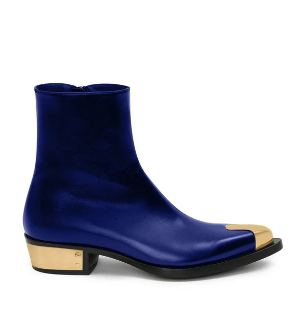 Punk Leather Boots Golden Toe Shoe - Blue