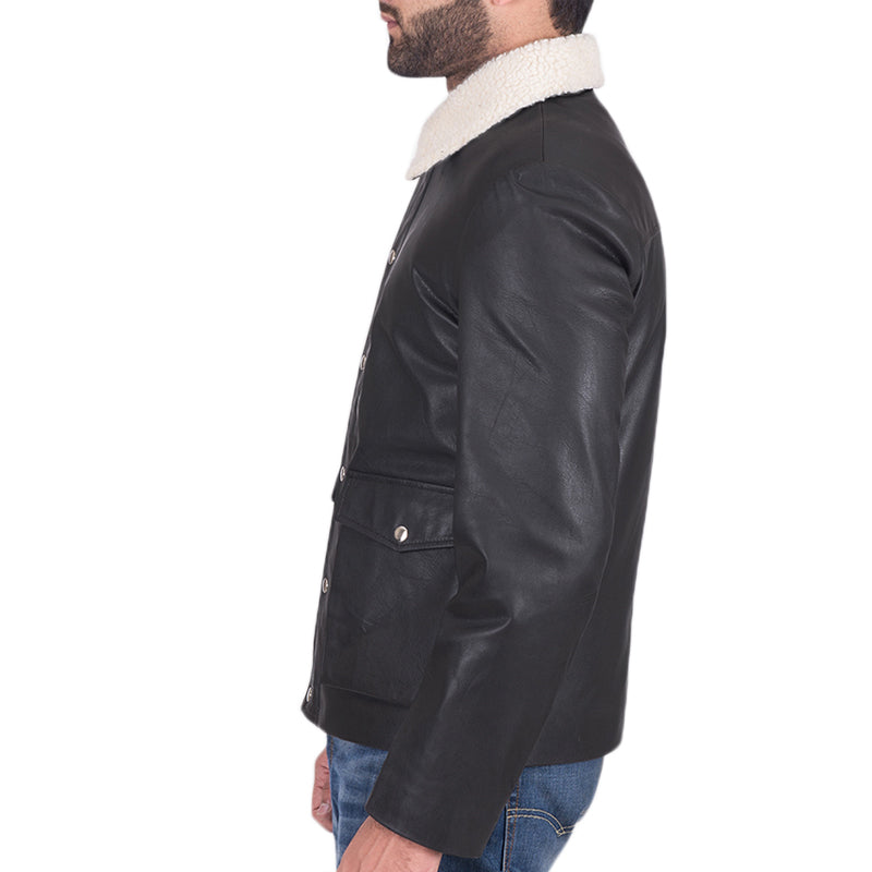 Snow Cole Flap Pockets Leather Jacket For Men