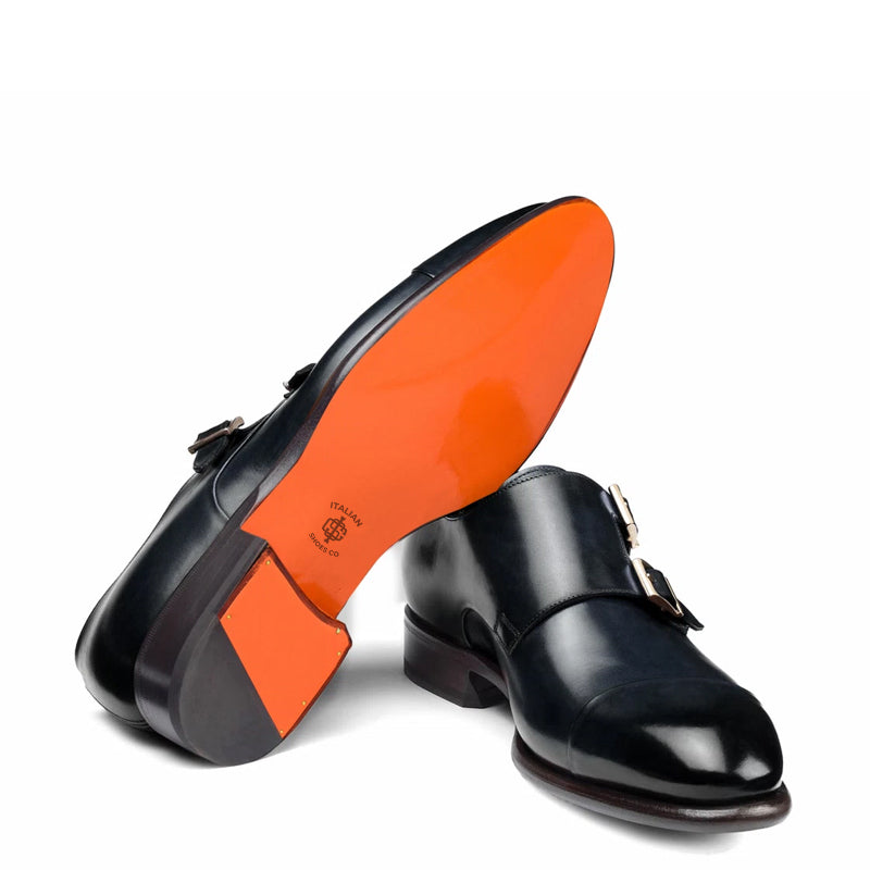 Leather Double Monk Strap Men Shoes