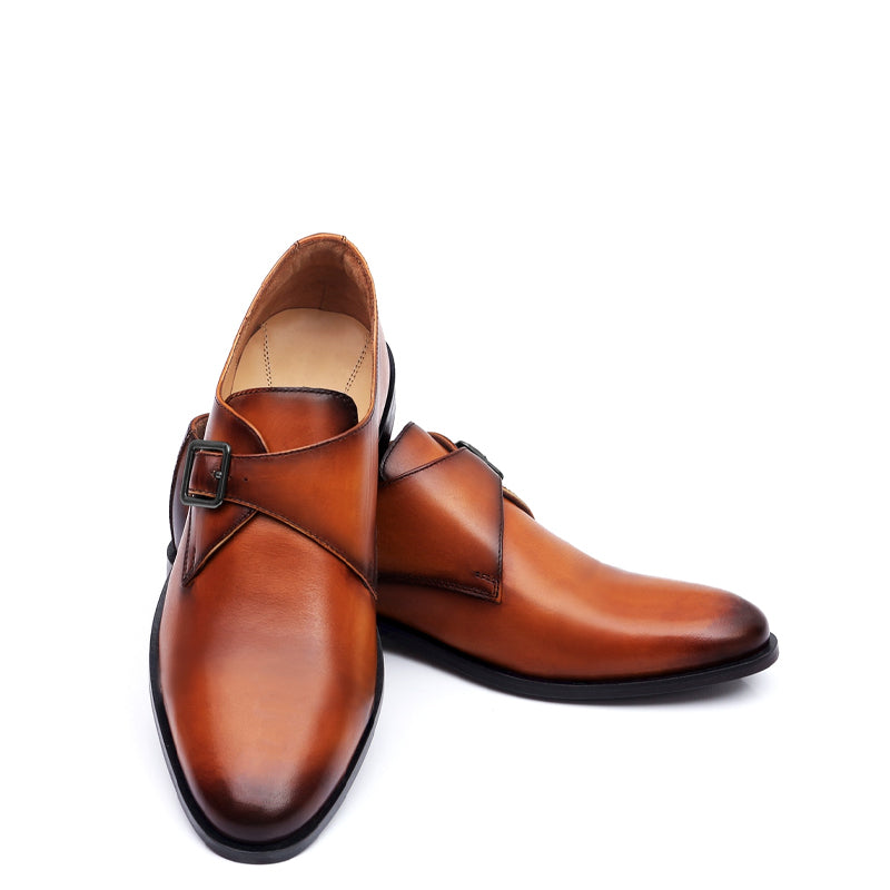 Premium Single Monk Strap Leather Shoes For Men