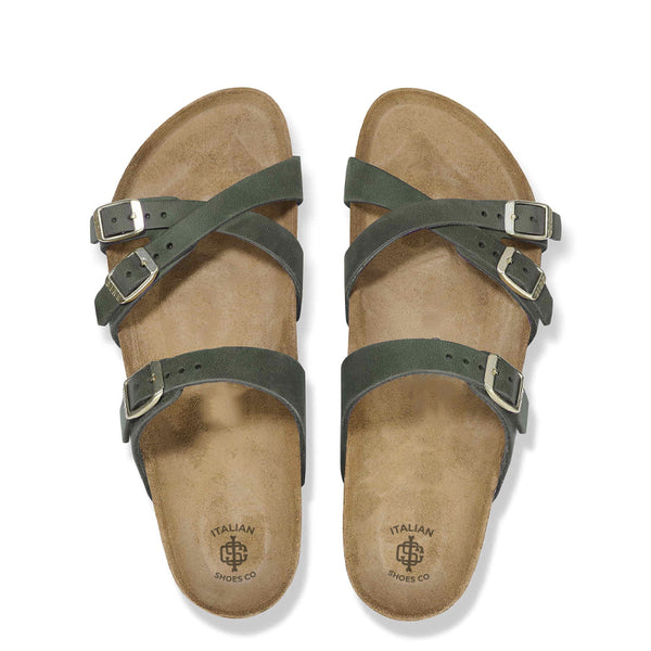 Obsidian Leather Oiled Sandals - Green