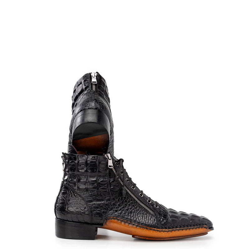 Men Crocodile Textured Leather Ankle Zipper Boots