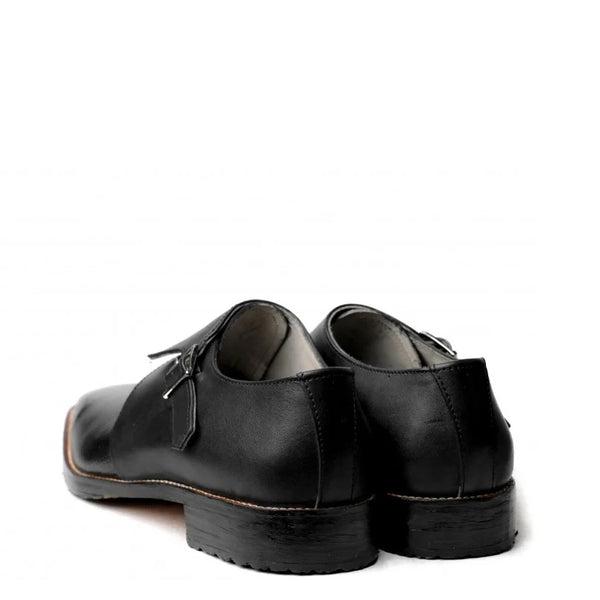 Men Textured Leather Single Monk Strap Shoes