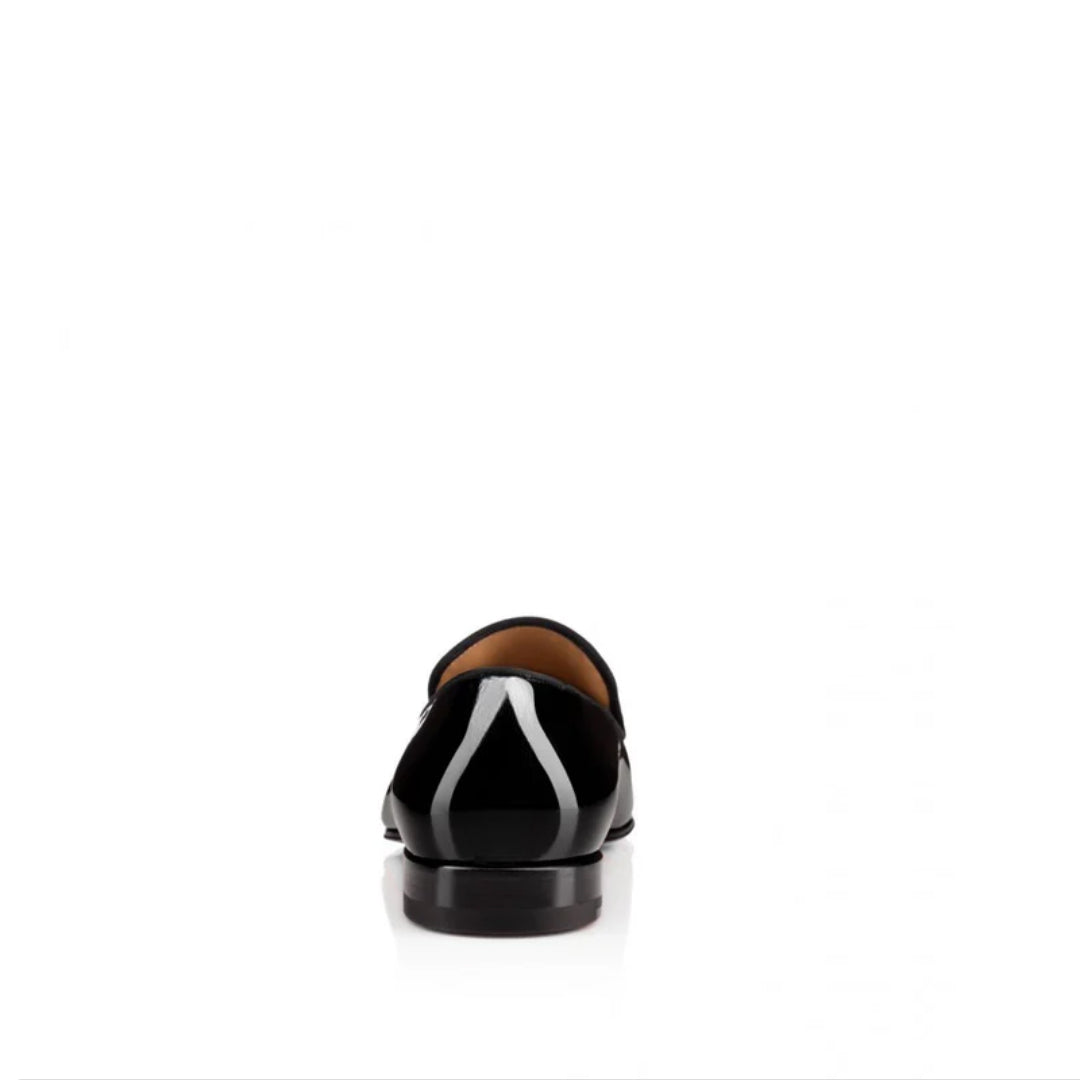 Patent Black Leather Round Toe Loafers in Tassel Detailing