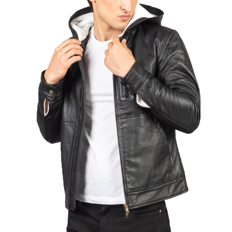 Canna Hooded Leather Bomber Jacket