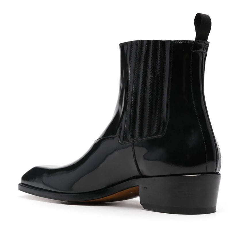 Negra Patent-Leather Chelsea Boots