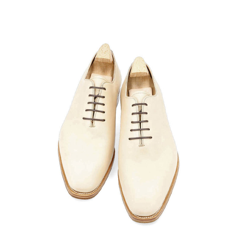 Plain Wholecut Solid Leather Oxford Shoe Beige