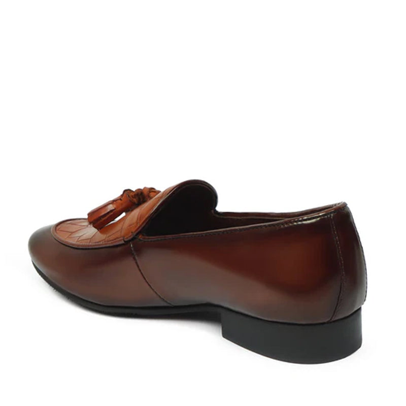 Croco Leather Tan Brown Tassel Loafer With Deep Cut