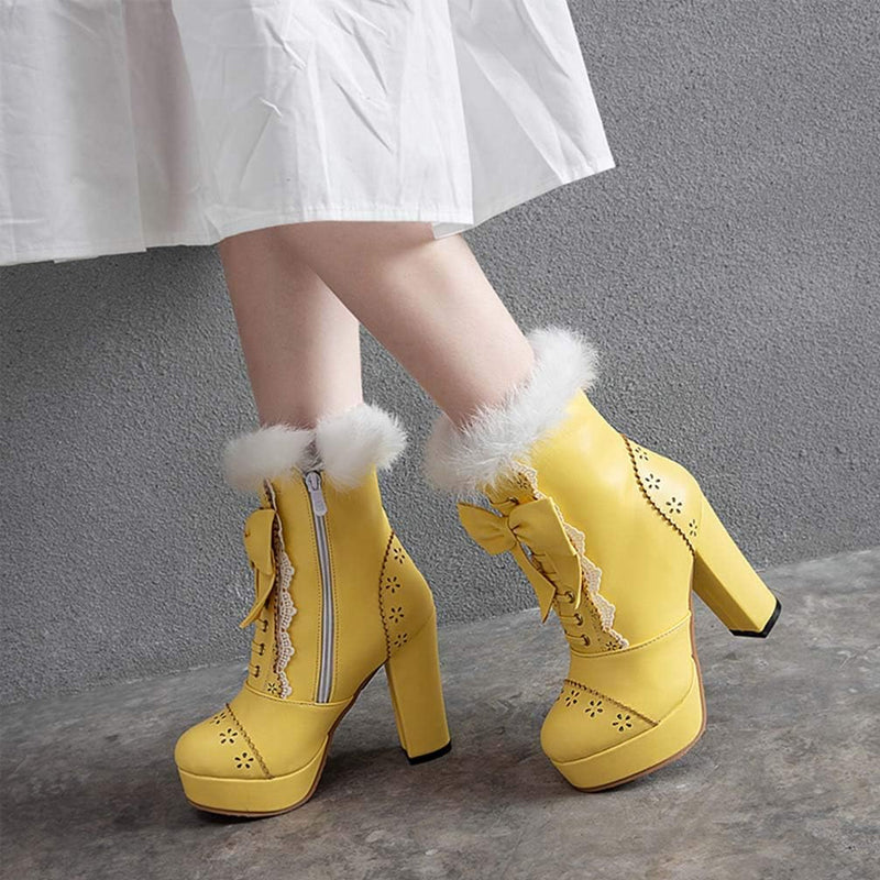 Furry Bow Chunky Boots