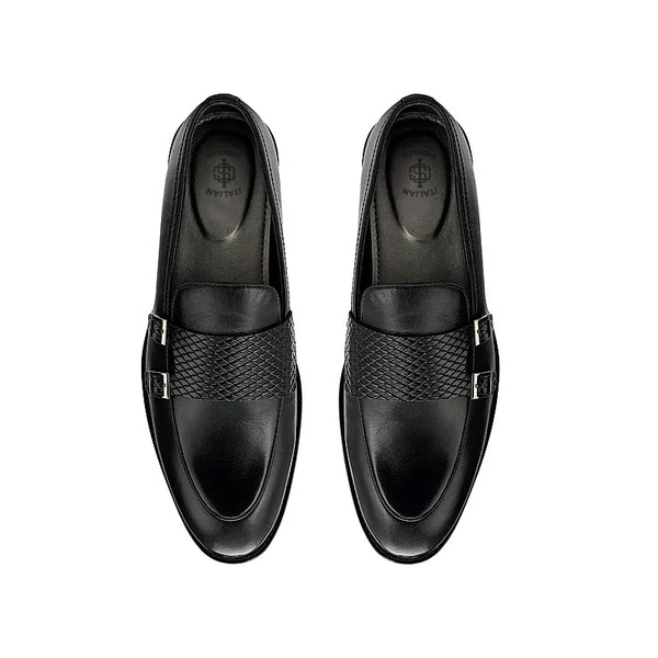 Polished Leather Textured Formal Double Monk Shoe