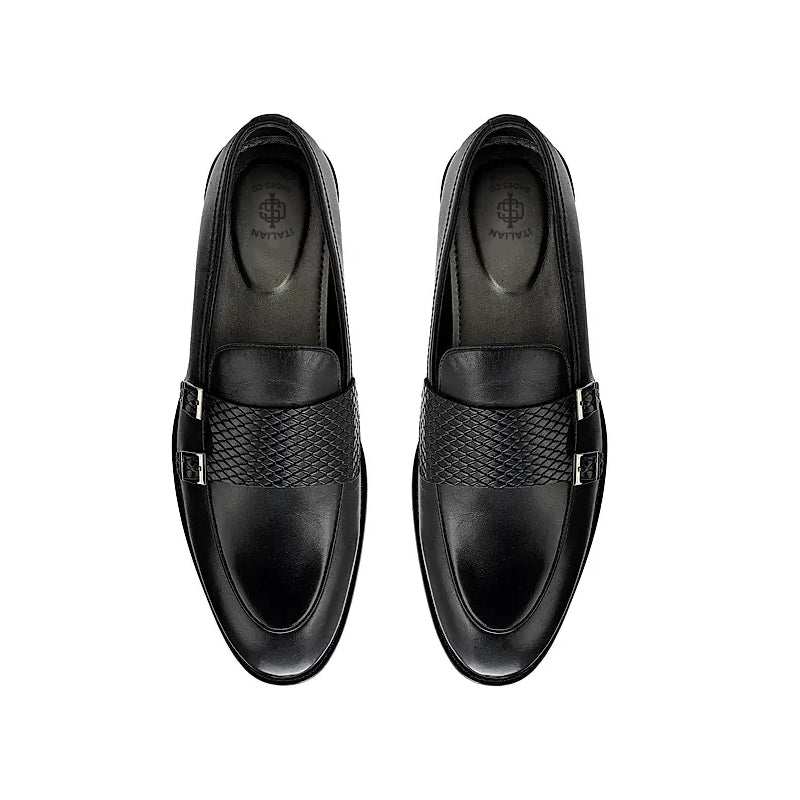Polished Leather Textured Formal Double Monk Shoe Brown