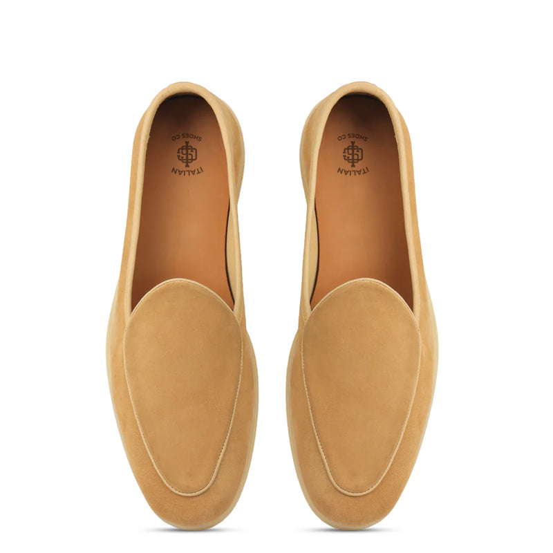 Suede Leather Solid Green Loafers For Men