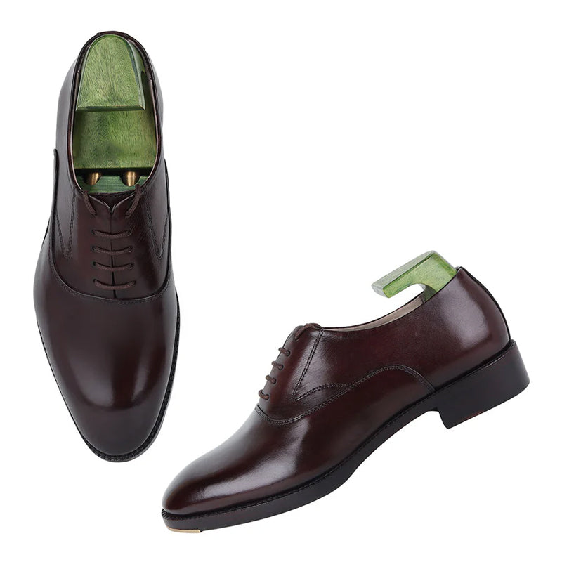Polished Leather Oxford Shoes With Metal Toe