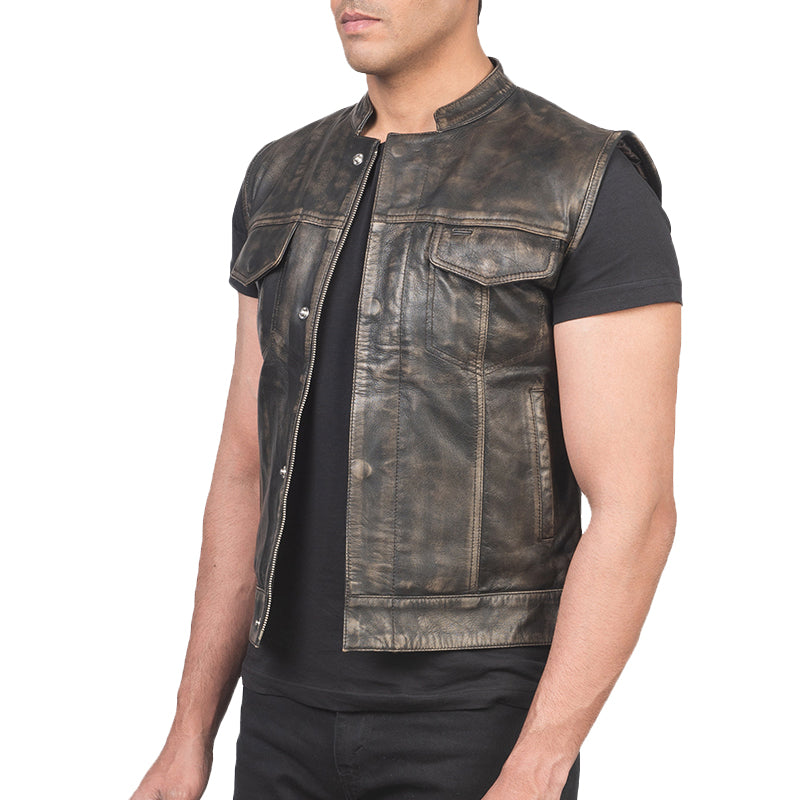 Atlas Moto Leather Vest For Men