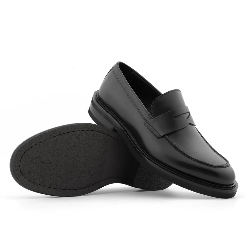 Men Classic Penny Solid Brown Leather Loafers