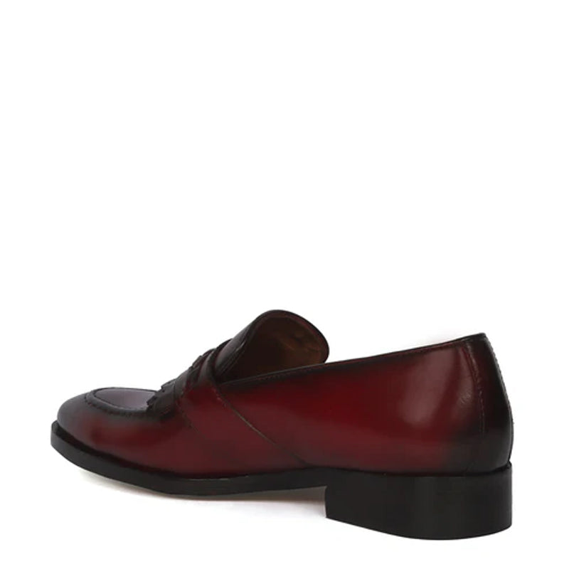 Patent Shiny Leather Black Loafer With Fringe