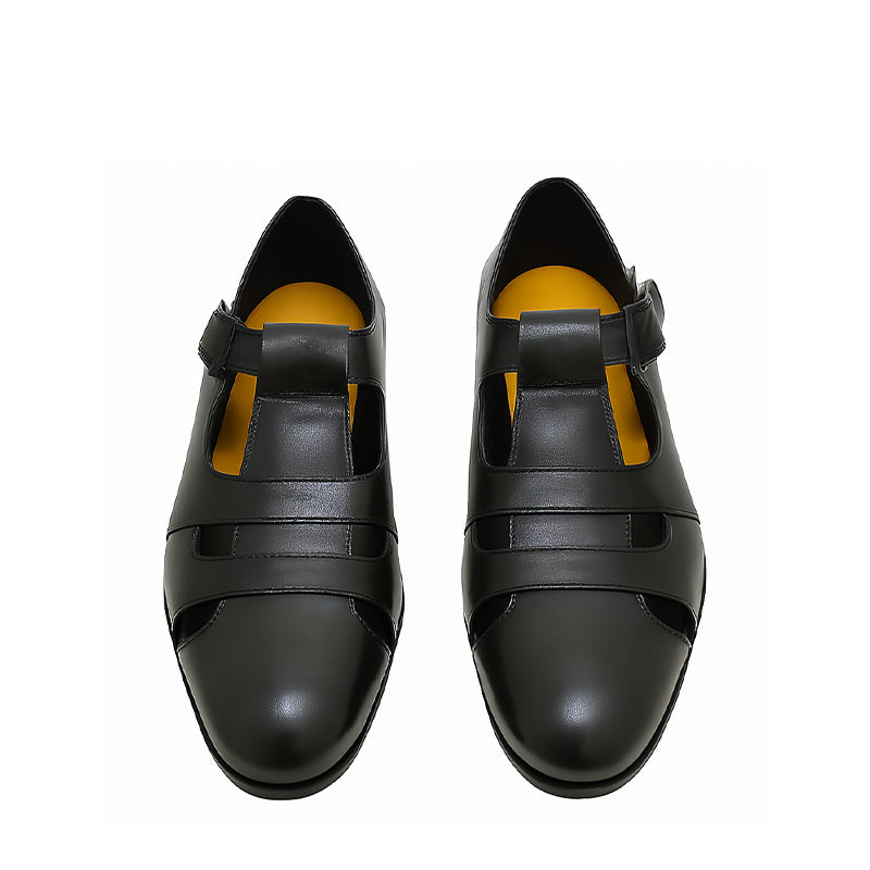 Closed Toe Black Leather Sandal with Buckle Strap