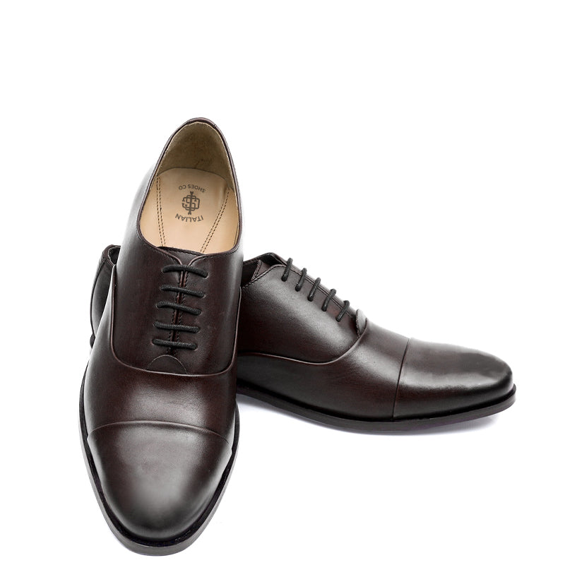Men Captoe Polished Leather Plain Oxford Shoe Black