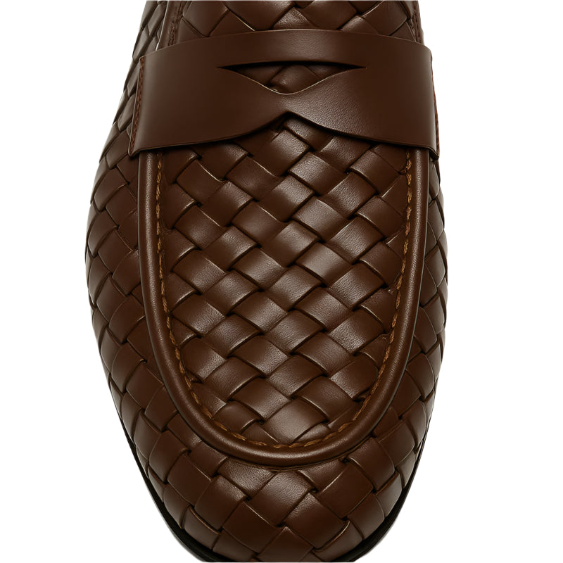 Black Woven Texture Leather Loafer for Men
