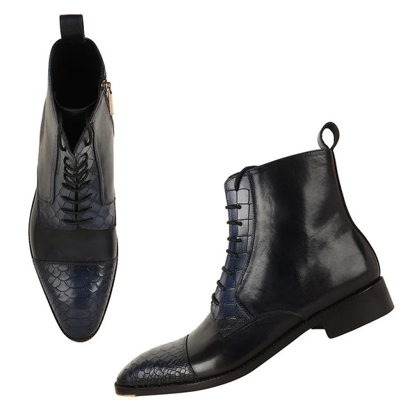 Luxury Croco Leather Cap Toe Side Zipper Boot