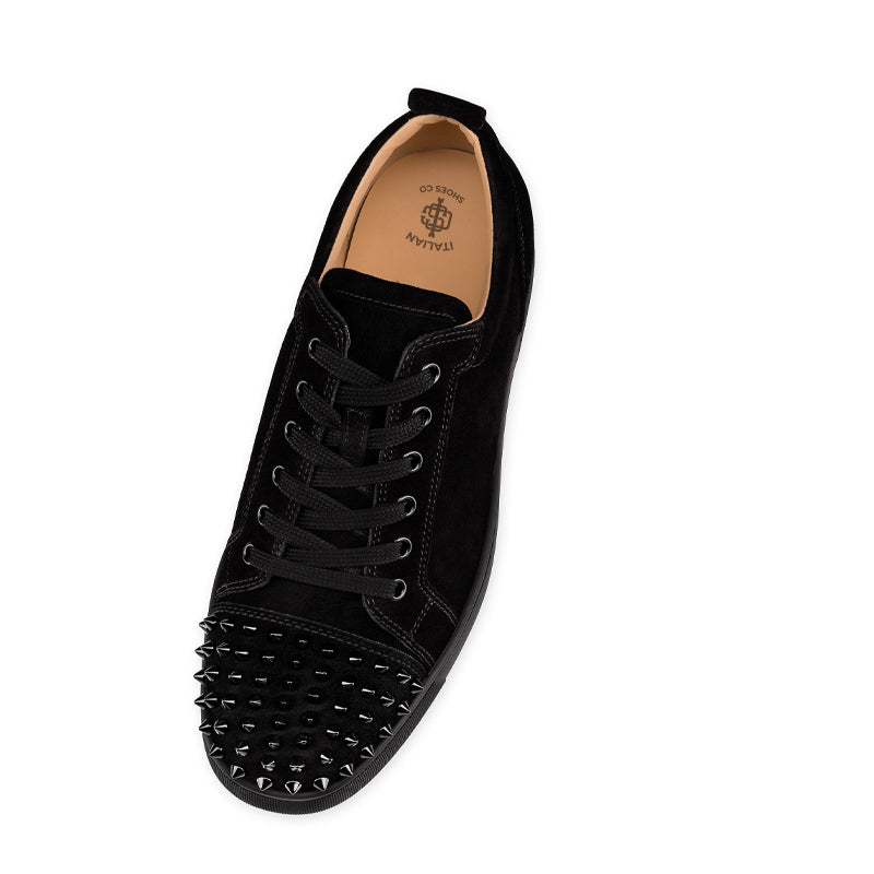 Suede Spike Studded Lace-Up Sneakers