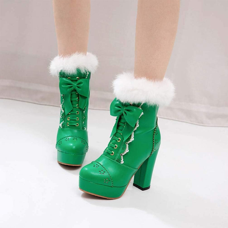 Furry Bow Chunky Boots