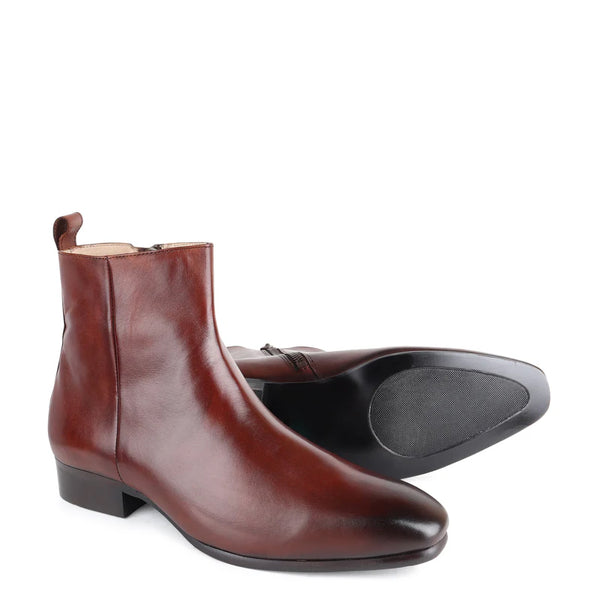Classic Square Toe Leather Side Zipper Boot