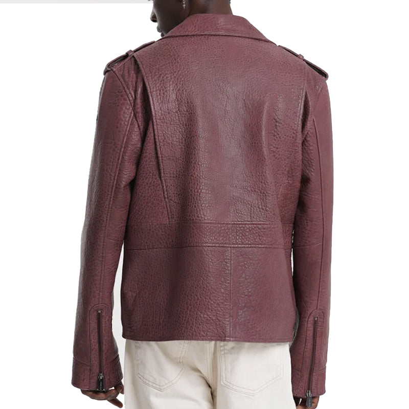 Biker Leather Jacket Wine For Men